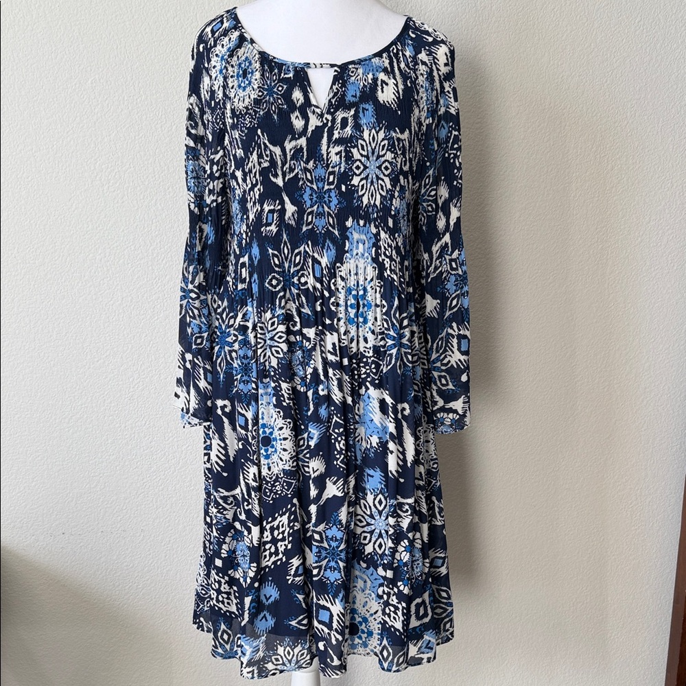 Blue and White Patterned Women's Dress
